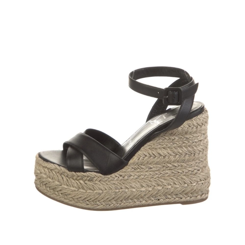 Christian Louboutin Black and Tan Wedge Sandals